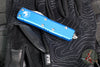 Microtech UTX-85 OTF Auto Knife- Single Edge- Blue Handle- Stonewash Blade 231-10 BL