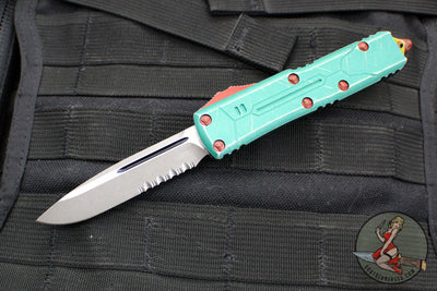 Microtech UTX-85 OTF Knife- Single Edge- Bounty Hunter Finished Handle- Apocalyptic Part Serrated Blade 231-11 BH