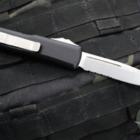 Microtech UTX-85 OTFKnife- Single Edge- Black Handle- Stonewash Part Serrated Blade 231-11