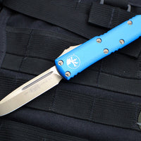 Microtech UTX-85 OTF Knife- Single Edge- Blue With Bronzed Blade 231-13 BL