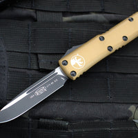 Microtech UTX-85 OTF Knife- Single Edge- Tan Handle- Black Blade 231-1 TA