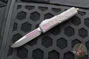 Microtech UTX-85 OTF Knife- Valentine's 2025- Single Edge- Cerakote Grey Handle And Blade- Purple Accents 231-1 VNS