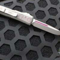 Microtech UTX-85 OTF Knife- Valentine's 2025- Single Edge- Cerakote Grey Handle And Blade- Purple Accents 231-1 VNS