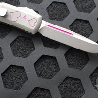 Microtech UTX-85 OTF Knife- Valentine's 2025- Single Edge- Cerakote Grey Handle And Blade- Purple Accents 231-1 VNS