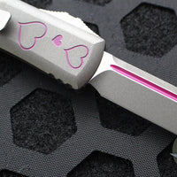 Microtech UTX-85 OTF Knife- Valentine's 2025- Single Edge- Cerakote Grey Handle And Blade- Purple Accents 231-1 VNS