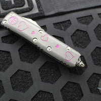 Microtech UTX-85 OTF Knife- Valentine's 2025- Single Edge- Cerakote Grey Handle And Blade- Purple Accents 231-1 VNS