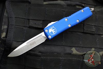 Microtech UTX-85 OTF Knife- Single Edge- Navy Blue Handle- Satin Blade 231-4 NA