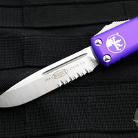 Microtech UTX-85 OTF Knife- Single Edge- Purple Handle- Satin Part Serrated Blade 231-5 PU