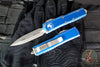Microtech UTX-85 OTF Knife- Double Edge- Distressed Blue Handle- Apocalyptic Blade 232-10 DBL