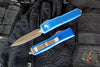 Microtech UTX-85 OTF Knife- Double Edge- Blue Handle- Bronzed Apocalyptic Blade 232-13 APBL