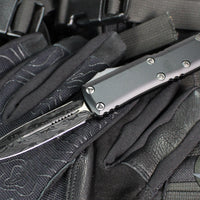 Microtech UTX-85 OTF Knife-Shadow Edition- Double Edge- Black Handle- Etched Logo- Damascus Blade 232-16 DLCTSH SN50