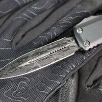 Microtech UTX-85 OTF Knife-Shadow Edition- Double Edge- Black Handle- Etched Logo- Damascus Blade 232-16 DLCTSH SN50