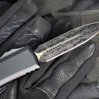 Microtech UTX-85 OTF Knife-Shadow Edition- Double Edge- Black Handle- Etched Logo- Damascus Blade 232-16 DLCTSH SN50