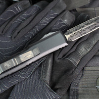 Microtech UTX-85 OTF Knife-Shadow Edition- Double Edge- Black Handle- Etched Logo- Damascus Blade 232-16 DLCTSH SN50