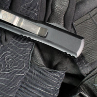 Microtech UTX-85 OTF Knife-Shadow Edition- Double Edge- Black Handle- Etched Logo- Damascus Blade 232-16 DLCTSH SN50