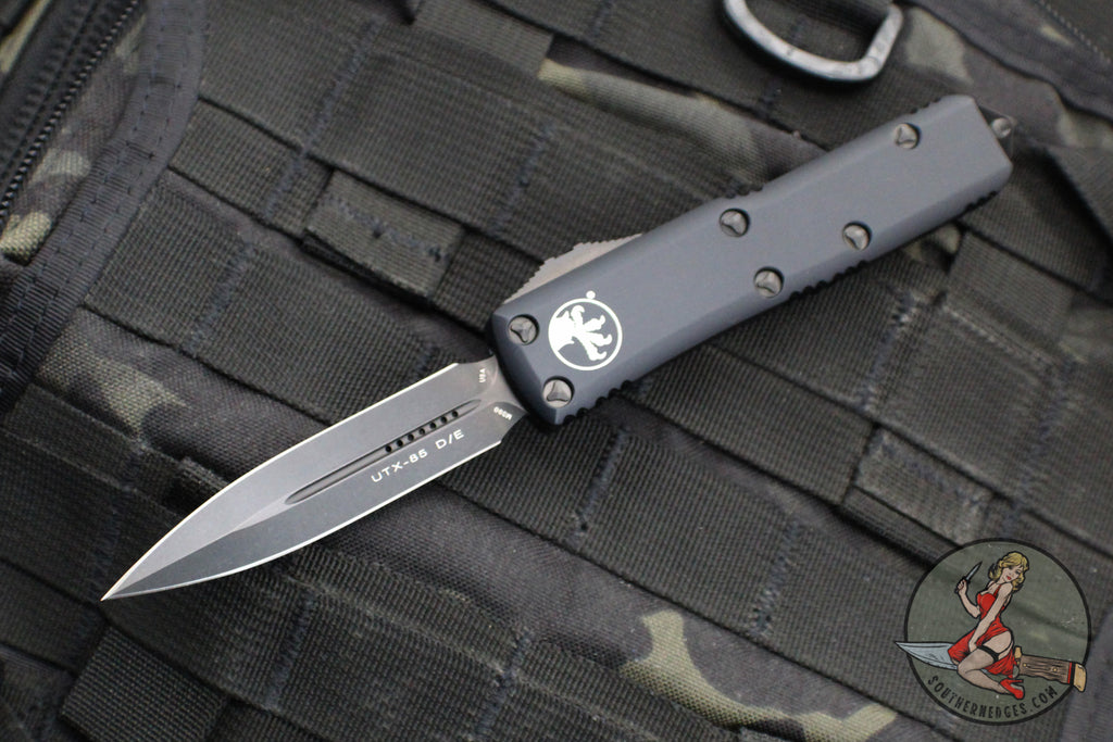 Microtech UTX-85 OTF Knife- Double Edge- Tactical- Black Handle- Black DLC Blade 232-1 DLCT 2020