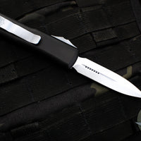 Microtech UTX-85 OTF Knife- Double Edge- Steamboat Willie Edition- Black Handle- White Wash Plain Edge Blade 232-1 SB