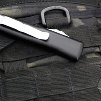 Microtech UTX-85 OTF Knife- Double Edge- Steamboat Willie Edition- Black Handle- White Wash Plain Edge Blade 232-1 SB