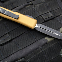 Microtech UTX-85 OTF Knife-Double Edge- Tan Handle- Black Blade 232-1 TA