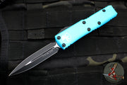 Microtech UTX-85 OTF Knife- Double Edge- Turquoise Handle- Black Plain Edge Blade 232-1 TQ