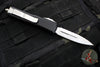 Microtech UTX-85 OTF Knife- Double Edge- Black Handle- Satin Full Serrated Blade 232-6