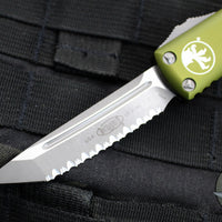 Microtech UTX-85 OTF Knife- Tanto Edge- OD Green Handle- Apocalyptic Full Serrated blade 233-12 APOD