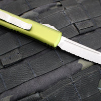Microtech UTX-85 OTF Knife- Tanto Edge- OD Green Handle- Apocalyptic Full Serrated blade 233-12 APOD
