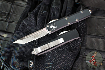Microtech UTX-85 OTF Knife- Tanto Edge- Stonewash Full Serrated blade 233-12