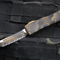 Microtech UTX-85 OTF Knife- Tanto Edge- Coyote Camo Handle- Coyote Camo Finished Full Serrated Blade 233-3 CCS SN08