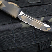 Microtech UTX-85 OTF Knife- Tanto Edge- Coyote Camo Handle- Coyote Camo Finished Full Serrated Blade 233-3 CCS SN08