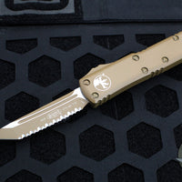Microtech UTX-85 OTF Knife- Tanto Edge- Cerakoted Tan Handle- Tan Finished Full Serrated Blade 233-3 CTA