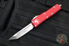 Microtech UTX-85 OTF Knife- Tanto Edge- Red Handle- Full Serrated Satin Blade 233-6 RD