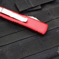 Microtech UTX-85 OTF Knife- Tanto Edge- Red Handle- Full Serrated Satin Blade 233-6 RD