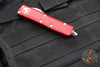 Microtech UTX-85 OTF Knife- Tanto Edge- Red Handle- Full Serrated Satin Blade 233-6 RD