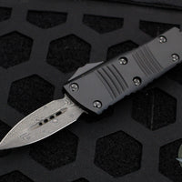 Microtech Mini Troodon OTF Knife- Double Edge- Black Handle- Damascus Blade with Ringed HW 238-16 SN129