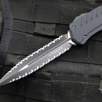 Microtech Cypher MK7- Double Edge- Tactical- Black Handle- Double Full Serrated Black Blade 242M-D3T 2018