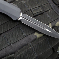 Microtech 2018 Cypher- Smooth Body- Tactical- Double Edge- Black Handle- Black Full Serrated Blade 242S-3T
