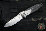 Microtech Socom Bravo- MINI- Tanto Edge-  Titanium Handle with Carbon Fiber Scales- Bead Blast Finished Part Serrated Edge- Bronze Pivot Collar 261M-8 CFTI