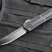 Microtech Scarab II OTF Knife- Shadow- Single Edge- Black Handle- Black DLC Full Serrated Blade and DLC HW 278-3 DLCTSH 2021