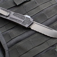 Microtech Scarab II OTF Knife- Shadow- Single Edge- Black Handle- Black DLC Full Serrated Blade and DLC HW 278-3 DLCTSH 2021