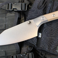 Microtech Cutlery- Santoku 6"- Bead Blast Titanium Bolster- Coyote Tan G-10 Handles- Stonewash Blade 3200B-10