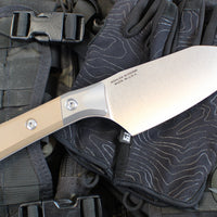 Microtech Cutlery- Santoku 6"- Bead Blast Titanium Bolster- Coyote Tan G-10 Handles- Stonewash Blade 3200B-10