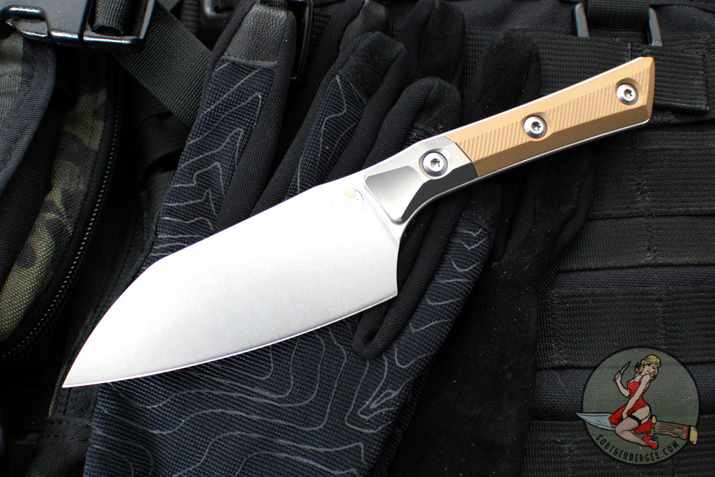 Microtech Cutlery- Santoku 4.2"- Coyote Tan G-10 Handle- Stonewash Blade 3300B-10 CE