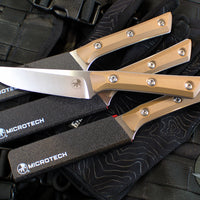 Microtech Cutlery- Steak Knife Set of Four 4.5"- Coyote Tan G-10 Handle- Stonewash Blade 3600-10 SETCE