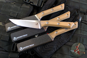 Microtech Cutlery- Steak Knife Set of Four 4.5"- Coyote Tan G-10 Handle- Stonewash Blade 3600-10 SETCE