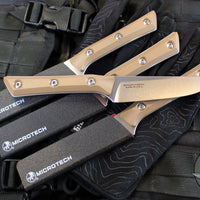 Microtech Cutlery- Steak Knife Set of Four 4.5"- Coyote Tan G-10 Handle- Stonewash Blade 3600-10 SETCE