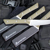 Microtech Cutlery- Steak Knife Set of Four 4.5"- Various G-10 Handles- Stonewash Blade 3600-10