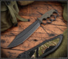 RMJ Marauder- Knuckle Duster Trench Bowie Knife- Graphite Black Finished Blade- Dirty Olive G-10- Vietnam Tiger Stripe Camo And Black Leather Sheath