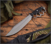 RMJ Marauder- Knuckle Duster Trench Bowie Knife- Savage Stainless Finished Blade- Black G-10- Vietnam Tiger Stripe Camo And Black Leather Sheath