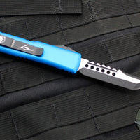 Microtech UTX-85 OTF Knife- Hellhound Edge- Blue Handle- Black Blade 719-1 BLS